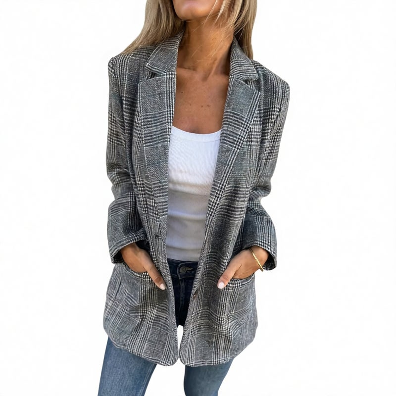 Women's Vintage Houndstooth Notch Lapel Blazer Jacket Casual Outerwear - Image 4