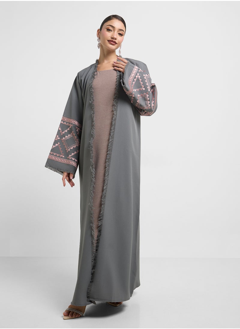 hayas closet Embroidered Abaya with Sheila  - Image 2