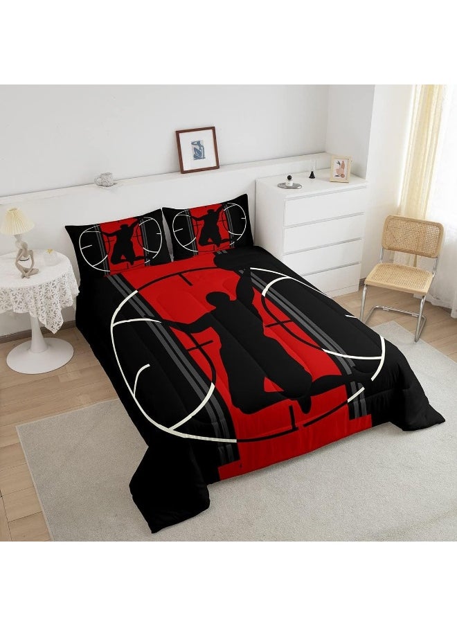 Generic Basketball Comforter Set Queen for Boys Kids Sports Games Room Decor Red and Black Comforter Adults Bedroom Basketball Court Bedding Set 1 Comforter with 2 Pillow Cases, Lightweight Warm Soft  - Image 4