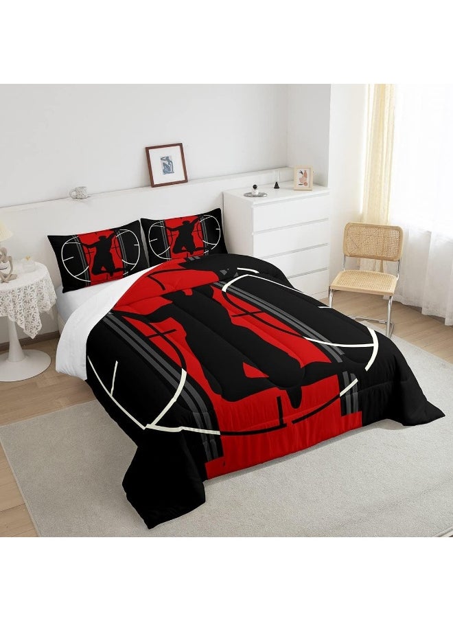 Generic Basketball Comforter Set Queen for Boys Kids Sports Games Room Decor Red and Black Comforter Adults Bedroom Basketball Court Bedding Set 1 Comforter with 2 Pillow Cases, Lightweight Warm Soft  - Image 2