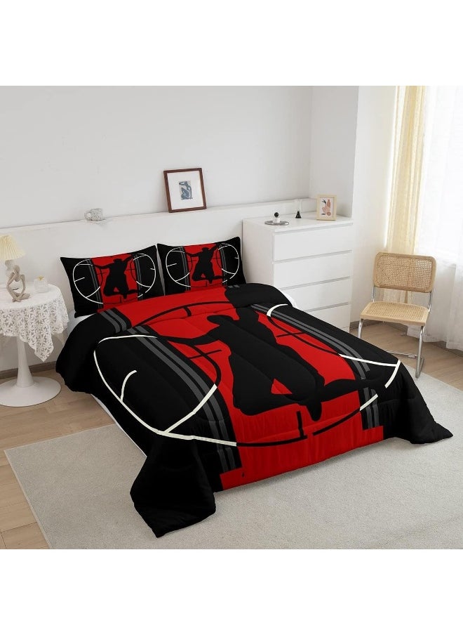 Generic Basketball Comforter Set Queen for Boys Kids Sports Games Room Decor Red and Black Comforter Adults Bedroom Basketball Court Bedding Set 1 Comforter with 2 Pillow Cases, Lightweight Warm Soft  - Image 3