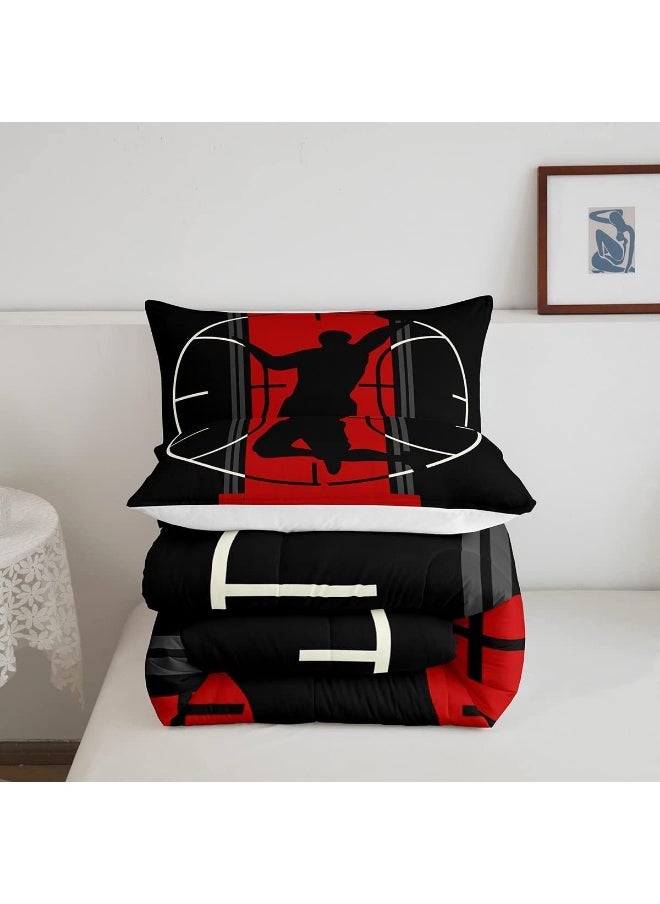 Generic Basketball Comforter Set Queen for Boys Kids Sports Games Room Decor Red and Black Comforter Adults Bedroom Basketball Court Bedding Set 1 Comforter with 2 Pillow Cases, Lightweight Warm Soft  - Image 5