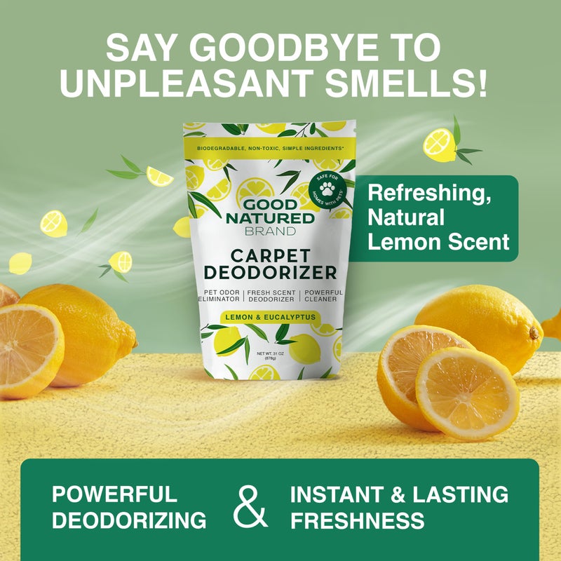 Good Natured Brand Good Natured Brand | Carpet Freshener & Deodorizer Powder | 31 oz Pet Odor Eliminator for Strong Odor & Pet Urine | Fresh Natural Lemon & Eucalyptus Scent | Safe for Homes with Pets  - Image 2