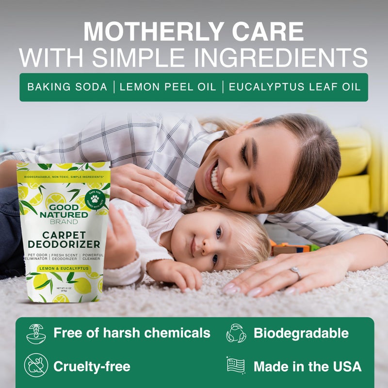 Good Natured Brand Good Natured Brand | Carpet Freshener & Deodorizer Powder | 31 oz Pet Odor Eliminator for Strong Odor & Pet Urine | Fresh Natural Lemon & Eucalyptus Scent | Safe for Homes with Pets  - Image 4