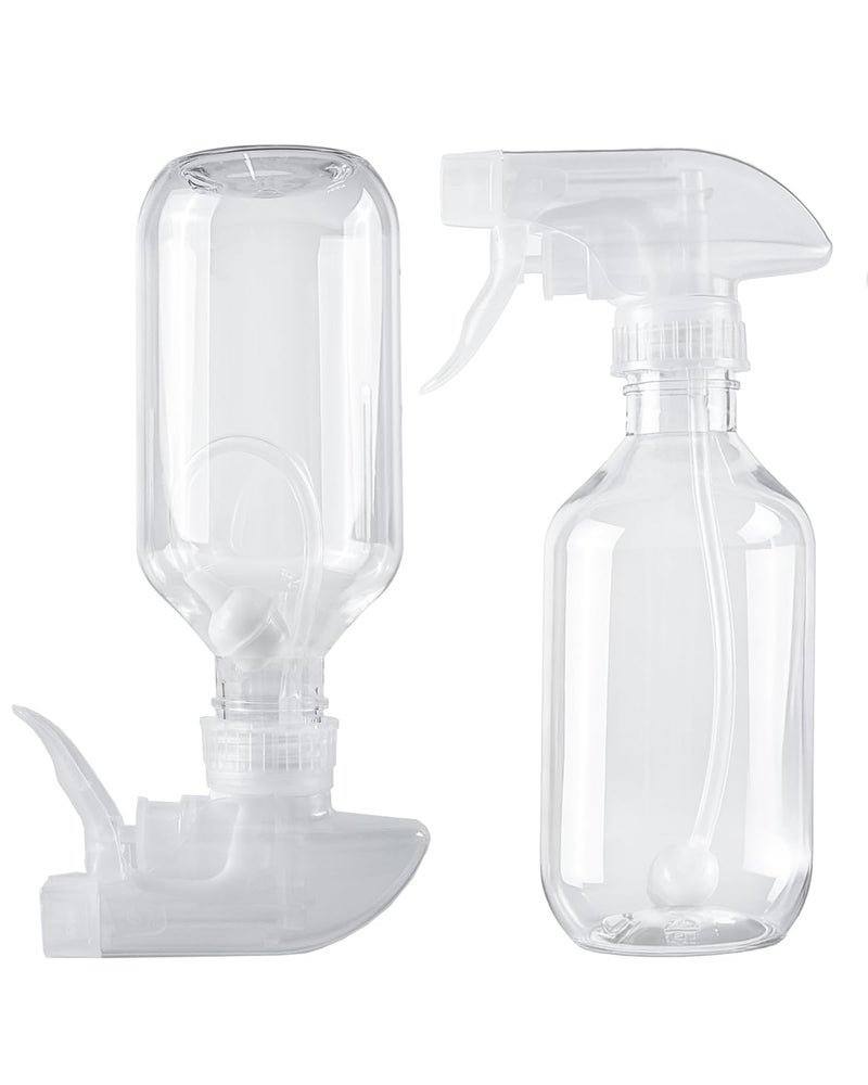TERESRY 2 Pack 360Â° Spray Bottles, 10 oz Plastic Small Containers with Adjustable Spray Nozzles, Spray Bottles for Hair, Cleaning Solutions, BBQ and Plants Clear - Image 1