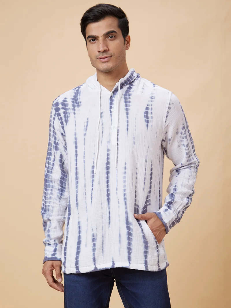 جلو باص قميص رجالي أبيض مطبوع بقصة عادية