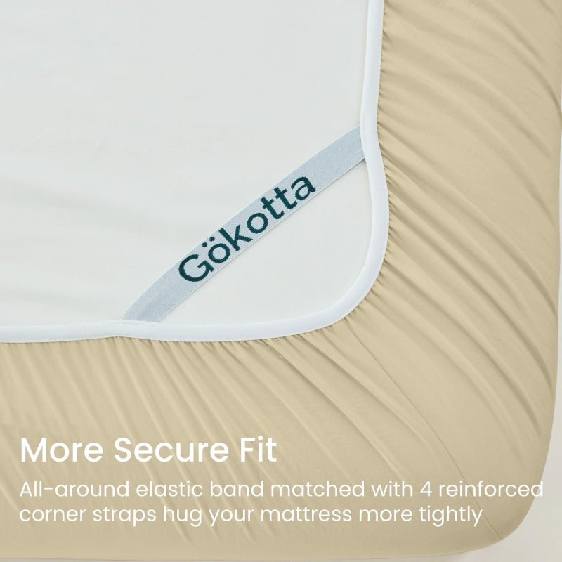 GOKOTTA 4-Pcs King Size Sheets Set, 10-16" Deep Pocket, Non-Slip Elastic Corner Straps, Washed & Brushed Microfiber Polyester - Hotel Luxury, Ultra Soft, Breathable, Wrinkle-Free, Hypoallergenic - Tan - Image 2
