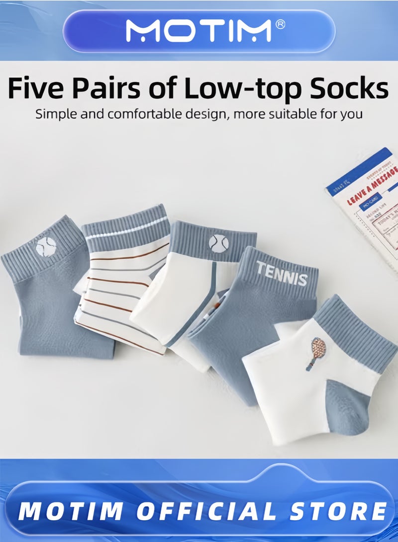 Motim 5 Pairs Men's Low Cut Socks Casual Multi Color & Free Size Athletic Ankle Socks cotton non-slip sock  - Image 2