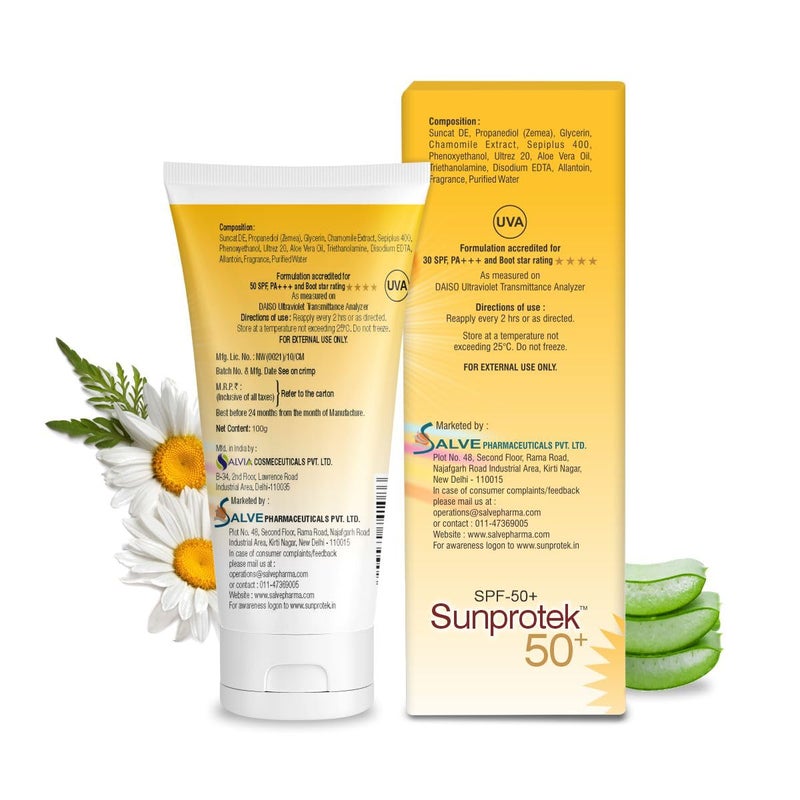 Salve Sunprotek Matte Look Sunscreen SPF50 PA For Oily or Acne prone skin Paraben  Sulphate free For Women And Men  100gm - Image 2
