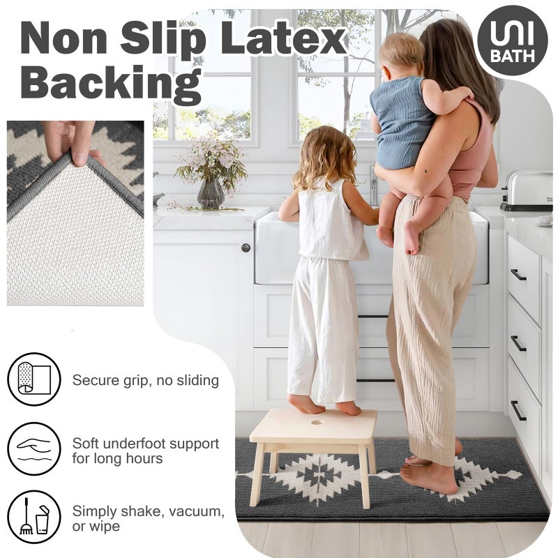 UNIBATH Farmhouse Kitchen Rugs Sets of 2, Grey Kitchen Mat Set for Floor Non-Slip Washable, Absorbent Resist Dirt Polypropylene Large Long Runner Rug, Western Boho Rug for Sink, 24x35+24x59 - Image 3
