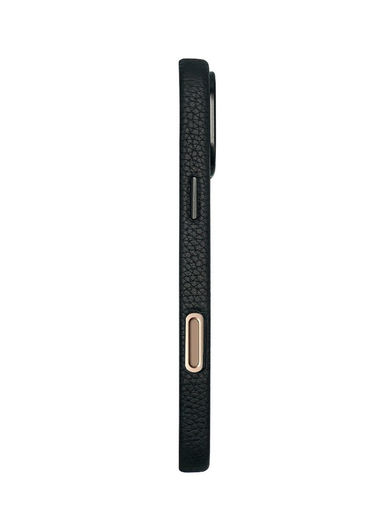 A-CASE - A-Case itsmycase Series Amur Pro Made of 100% Genuine Leather in addition to The Strap Used As Stand Compatible with iPhone 16 Pro Max - Black Yellow - Image 1