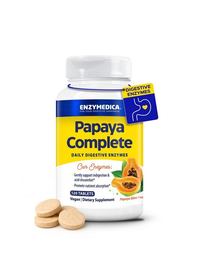 Enzymedica Papaya Complete, Daily Digestive Enzymes with Organic Papaya Juice and Chlorophyll for Meal & Nutrient Absorption, High Potency Bromelain & Papain, Vegan, Mint Flavor, 120 Chewable Tablets - Image 1