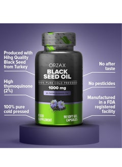 ORZAX Black Seed Oil Organic Cold Pressed 100% Pure Support, Hair, Skin, Face 1000 mg  90 Capsules 90 day supply  - Image 2