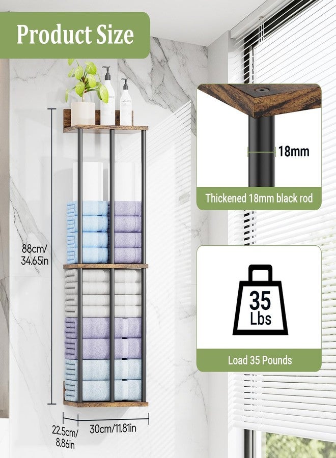OFIDELITY Large Capacity Three-Layer Towel Racks for Bathroom Wall Mounted, Updated 3 Bar Towel Holder for Bath Wall, Bath Towel Rack for Bathroom Wall, Metal Small Bathrooms Towel Storage Rack, Rustic - Image 2