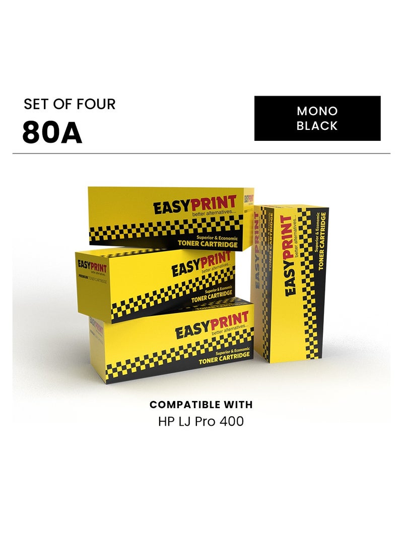 EASY PRINT 4 Piece 80A Compatible Toner Cartridge for Laserjet. 80 A CF280A Black Mono - Image 2
