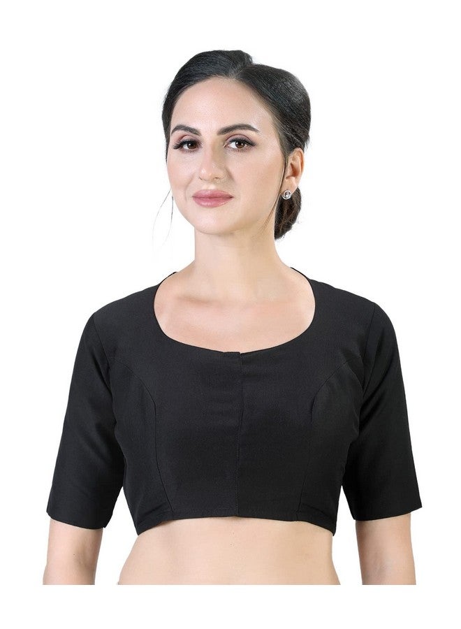 Studio Shringaar Studio Shringaar Women's Polyester Readymade Soft Solid Colored Saree Blouse with Short Sleeves(Black, 36) - Image 1