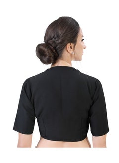 Studio Shringaar Studio Shringaar Women's Polyester Readymade Soft Solid Colored Saree Blouse with Short Sleeves(Black, 36)  - Image 4