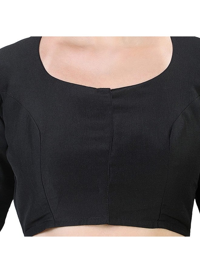 Studio Shringaar Studio Shringaar Women's Polyester Readymade Soft Solid Colored Saree Blouse with Short Sleeves(Black, 36) - Image 5