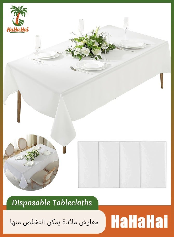 هاهاهاي 4 عبوات مقاس 137 × 274 سم، مفارش مائدة بلاستيكية بيضاء مقاومة للماء للحفلات الداخلية والخارجية أعياد الميلاد أعياد الميلاد حفلات الزفاف الذكرى السنوية - Image 1