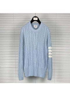 Generic Autumn/Winter New Round Neck Wool Sweater For Men And Women Casual Fashionable Loose Fit Four Button Pullover Top Light Blue  - Image 1