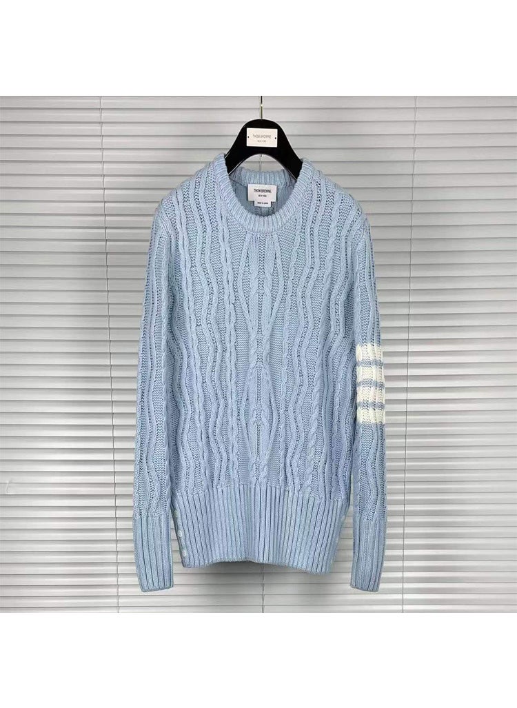 Generic - Autumn/Winter New Round Neck Wool Sweater For Men And Women Casual Fashionable Loose Fit Four Button Pullover Top Light Blue - Image 1