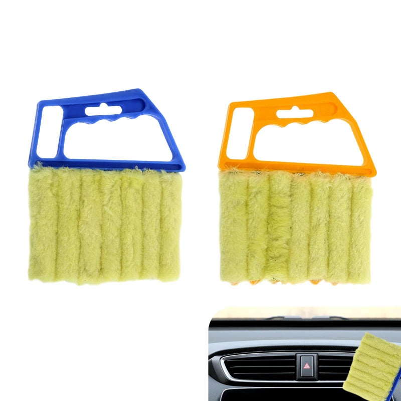 Ferianl 2PCS Blind Cleaner Duster Tool Microfiber Washable Handheld Mini Duster Brush 7Finger Dusting Cleaner Tool for Air Conditioner Vents Wood Blinds Orange Blue - Image 3