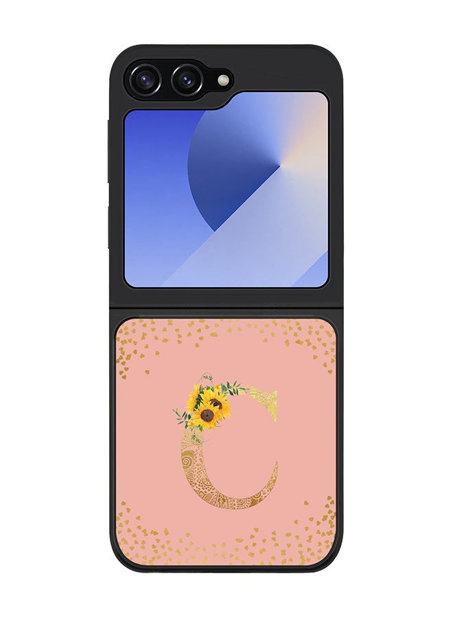 Stylizedd Rugged Black edge case for Samsung Galaxy Z Flip7 FE, Slim fit Case Cover - Custom Monogram Initial Letter Floral Pattern Alphabet - C (Rose Pink ) - Image 1