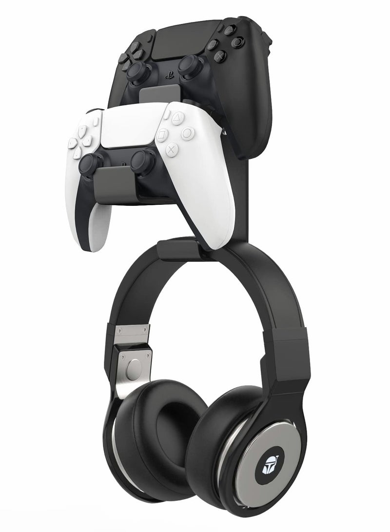 Captaintech Controller Holder, Dual Gamepad and Headphone Hanger Wall Mount Stand for Xbox One 360, Suitable PS3 4 5 PC, STEAM Switch All Universal Headsets（Black） - Image 1
