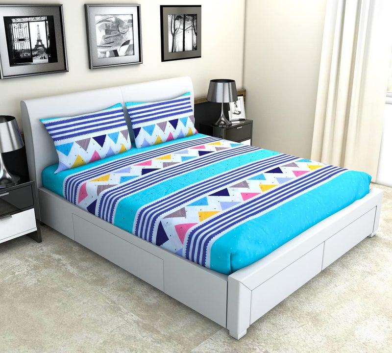 Nendle Cotton 210TC Double Bedsheet Queen Size 78x60 Inches with Elastic Fitting with 2 Pillow Covers (Fits Upto Mattress of 12 Inches, Green) - Image 2