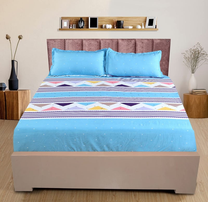 Nendle Cotton 210TC Double Bedsheet Queen Size 78x60 Inches with Elastic Fitting with 2 Pillow Covers (Fits Upto Mattress of 12 Inches, Green) - Image 1