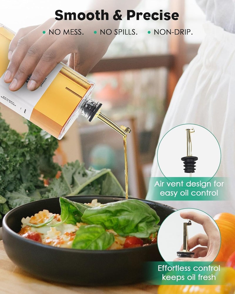 TARZ Olive Oil Dispenser for Kitchen, Cooking Oil Dispenser, Oil and Vinegar Dispenser Set, Olive Oil Bottle, Soy sauce dispenser, coffee syrup bottles with stainless steel pourers - Set of 2 - Image 3