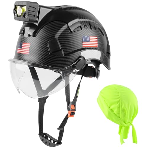 GREEN DEVIL Safety Hard Hat with Rechargeable Headlamp Light Men Vented Work Hardhat ANSI Z89.1 Approved Cascos de Construccion Ideal for Industrial Construction Helmet Liner Included - Image 1