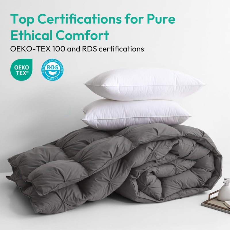 Three Geese Pinch Pleat Waterfowl Feathers and Down Comforter King Size Duvet Insert,750+ Fill Power,1200TC 100% Cotton, Premium All Seasons Gray Warm Hotel Comforter with 8 Tabs. - Image 3