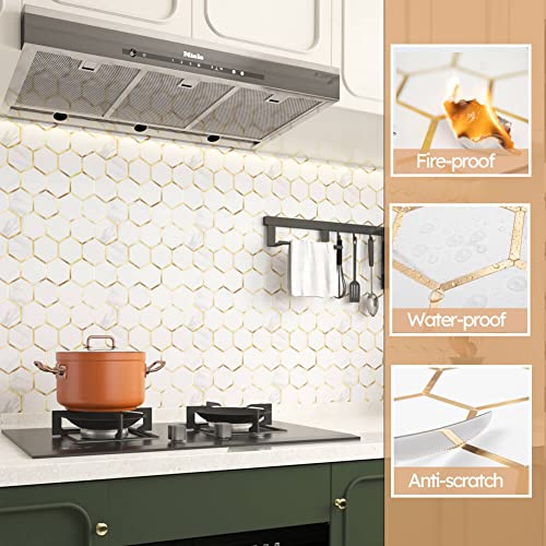 Diflart Peel and Stick Backsplash Hexagon PVC Tile Faux Marble with Gold Metal Strip for Kitchen Bathroom Pack of 5 Sheets - Image 4