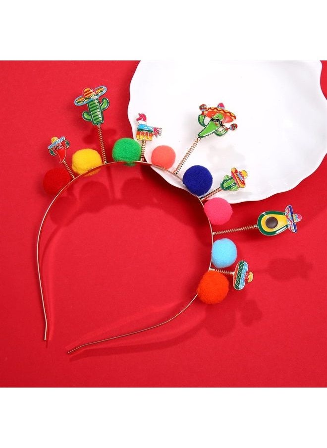 HSWE Cinco De Mayo Headbands Mexican Fiesta Hairband Sombrero Chili Cactus Piñata Hair Hoop Mexican Theme Party Decoration Colorful 