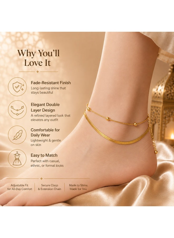 Ucanbe Women’s Double Layer Anklet, Elegant Layered Ankle Chain, Fashion Jewelry for Daily Wear, Beach and Holidays - Image 3