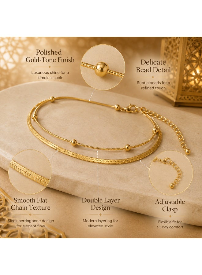 Ucanbe Women’s Double Layer Anklet, Elegant Layered Ankle Chain, Fashion Jewelry for Daily Wear, Beach and Holidays - Image 1
