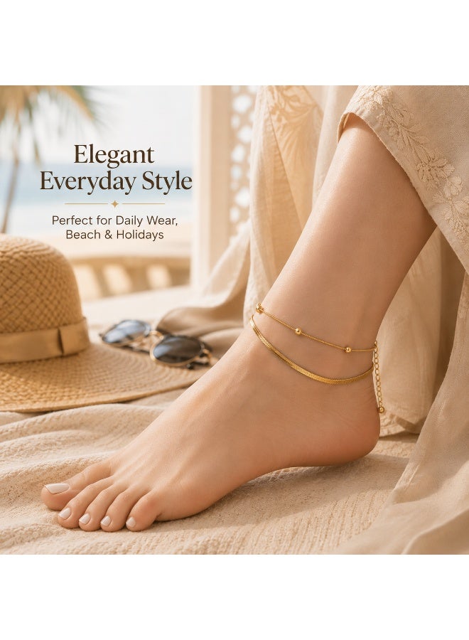 Ucanbe Women’s Double Layer Anklet, Elegant Layered Ankle Chain, Fashion Jewelry for Daily Wear, Beach and Holidays - Image 2