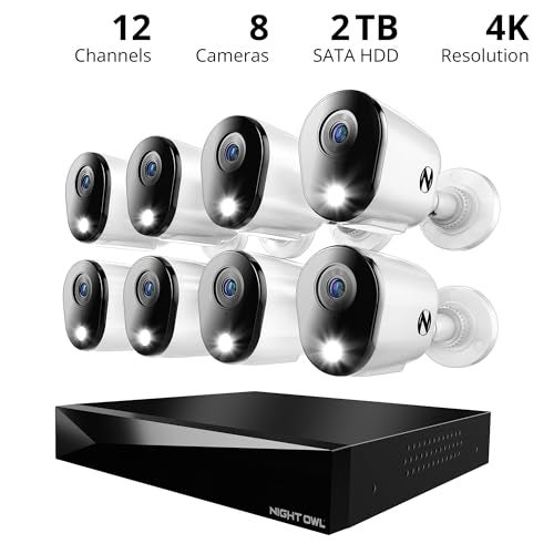 NIGHT OWL نظام كاميرات أمان منزلي مع تسجيل فيديو 12 قناة وصوت ثنائي الاتجاه من نايت أوول مع (8) كاميرات رصد سلكية بدقة 4K HD داخلية/خارجية وقرص صلب سعة 2TB (إضافة حتى 4 كاميرات واي فاي) (8 كاميرات) - Image 2