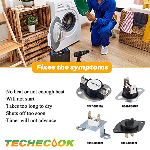 Techecook DC47-00016A Dryer Thermal Fuse Kit by Techecook - DC47-00016A Thermal Fuse & DC96-00887A Thermostat & DC32-00007A Thermistor & DC47-00018A High Limit Thermostat Fit for Samsung lg Kenmore Dryer - Image 4