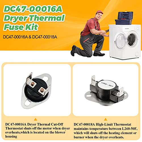 Techecook DC47-00016A Dryer Thermal Fuse Kit by Techecook - DC47-00016A Thermal Fuse & DC96-00887A Thermostat & DC32-00007A Thermistor & DC47-00018A High Limit Thermostat Fit for Samsung lg Kenmore Dryer - Image 3