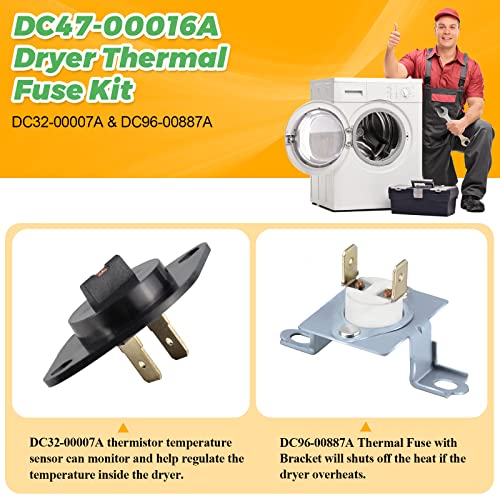 Techecook DC47-00016A Dryer Thermal Fuse Kit by Techecook - DC47-00016A Thermal Fuse & DC96-00887A Thermostat & DC32-00007A Thermistor & DC47-00018A High Limit Thermostat Fit for Samsung lg Kenmore Dryer - Image 2