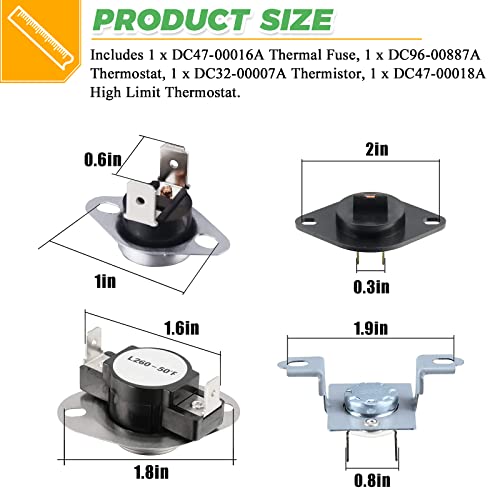 Techecook DC47-00016A Dryer Thermal Fuse Kit by Techecook - DC47-00016A Thermal Fuse & DC96-00887A Thermostat & DC32-00007A Thermistor & DC47-00018A High Limit Thermostat Fit for Samsung lg Kenmore Dryer - Image 5
