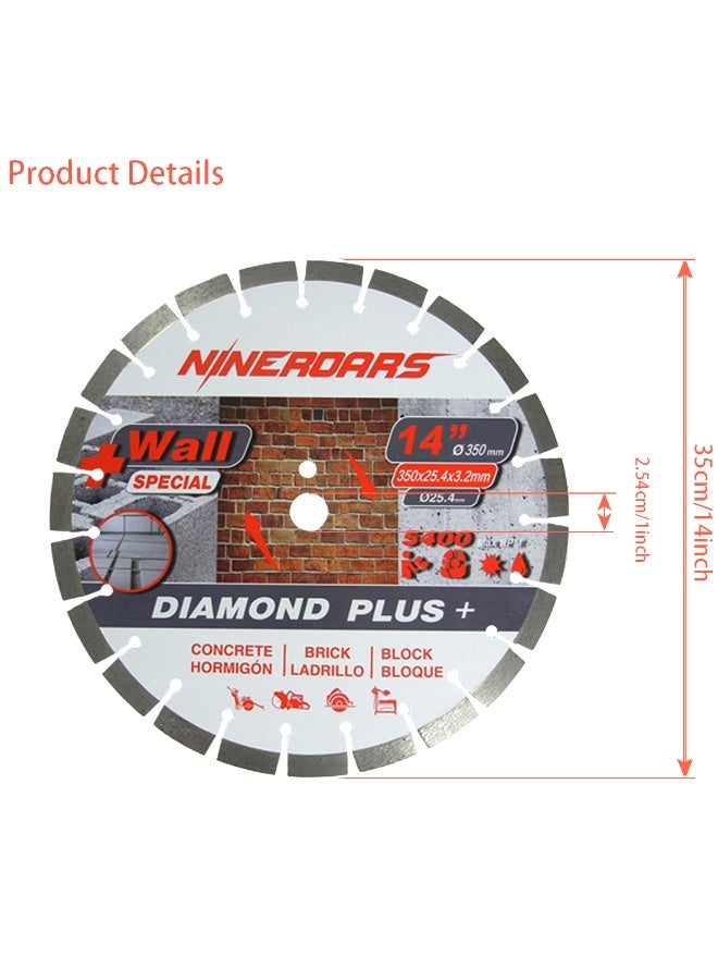 NINEROARS 14 Inch Diamond saw blade Concrete, brick, Marble,Granite,especially for Cutting wall and Concrete - Image 2