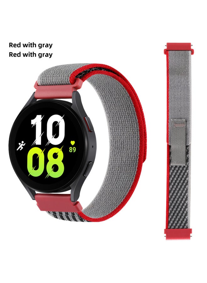 For Samsung Watch4/5/6 Strap Huawei Gt2/3 Strap 20mm/mm22 Wild Diameter Nylon Loop Strap-Color:4# Red With Gray-Specifications:20mm  - Image 1
