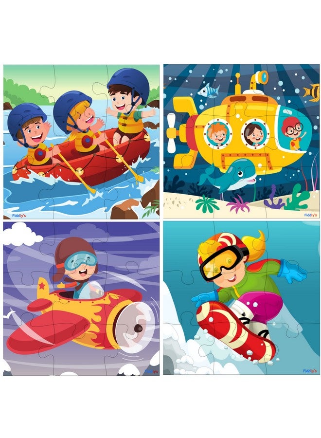 Fiddlys Fiddly's Wood Jigsaw Puzzles for Kids & Children -9 Pieces Age 3+ (Adventure Pack of 4) - Image 1