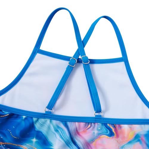 Taubow Kids Girls Swimsuit 5t 6t Size 6 Blue Marble Bathing Suit Tankini with Skirt Adjustable Strap Beach Swimwear - Image 3