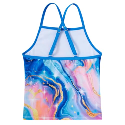 Taubow Kids Girls Swimsuit 5t 6t Size 6 Blue Marble Bathing Suit Tankini with Skirt Adjustable Strap Beach Swimwear - Image 2