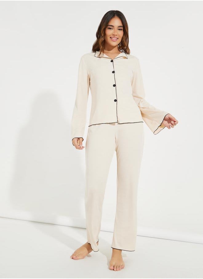 Take Two Overlock Seam Detail Top & Pyjama Set  - Image 1