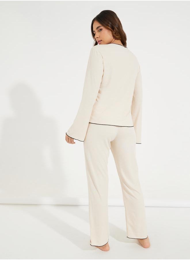 Take Two Overlock Seam Detail Top & Pyjama Set  - Image 4